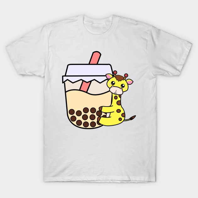 Baby Kawaii Giraffe Hugs Sweet Bubble Tea Cream Boba Tea T-Shirt by 4U2NV-LDN